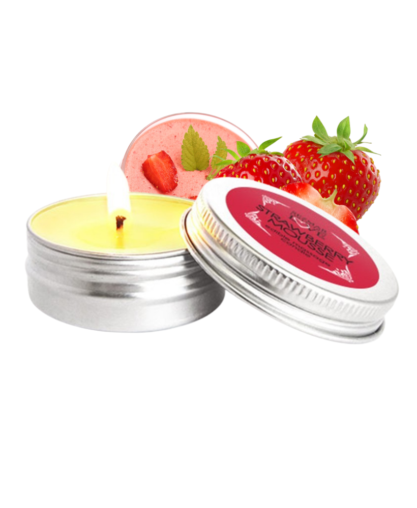 Mini Bougie de massage mousse fraise 100% naturelle 30ml