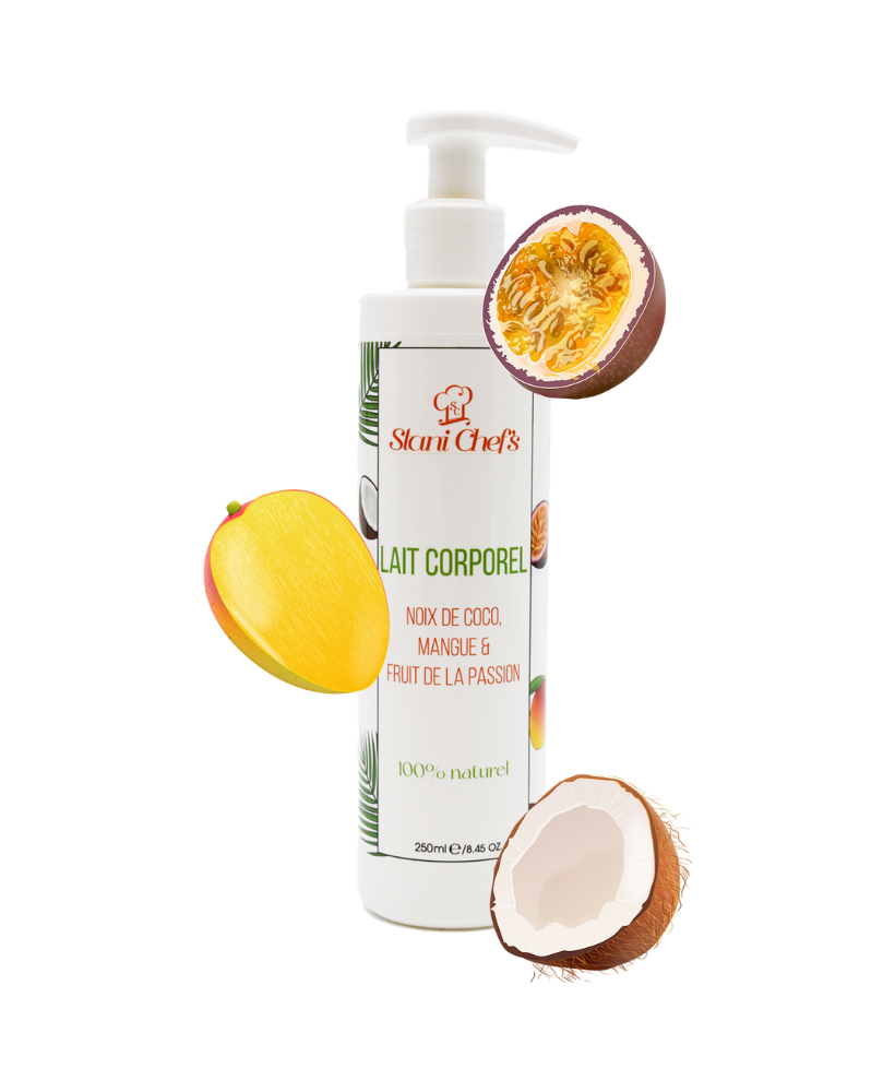Lait corporel à la noix de coco, mangue  fruit de la passion - 250ml 100% naturel