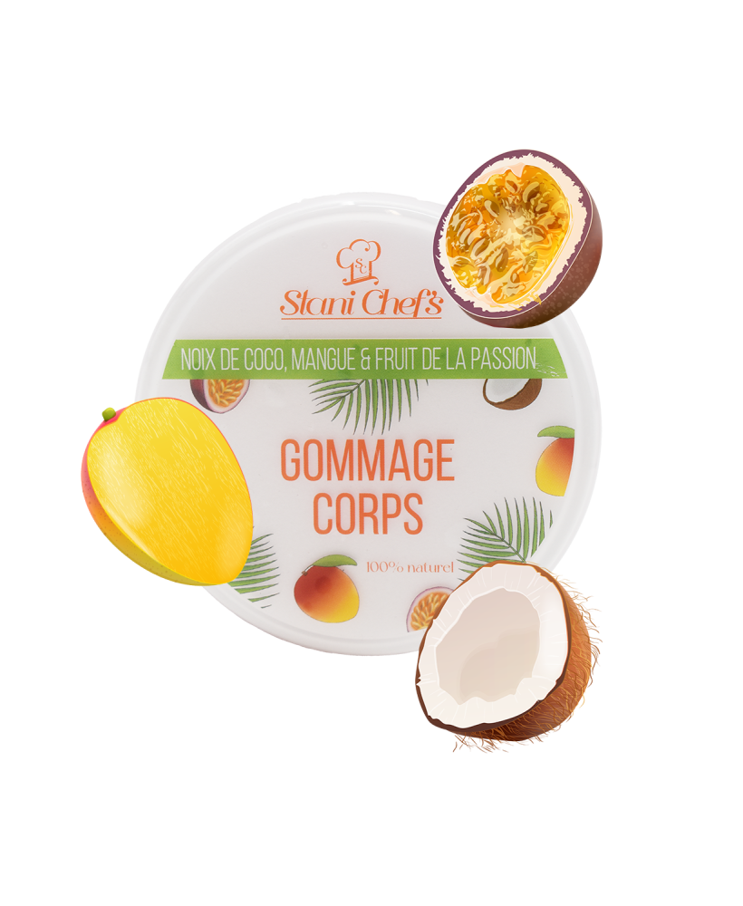 Gommage corps à la noix de coco, mangue  fruit de la passion - 250ml 100% naturel