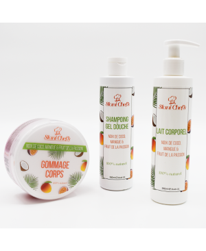 2en 1Gel douche corps et shampoing à la noix de coco, mangue  fruit de la passion - 250ml 100% naturel