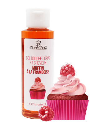 2 en 1 Gel douche corps et shampoing - Muffin à la framboise - 100ml 100% naturel - Format voyage
