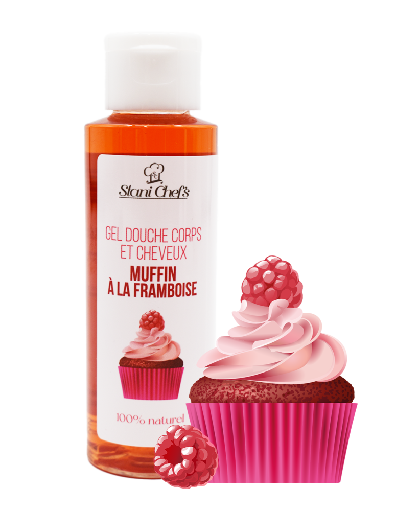 2 en 1 Gel douche corps et shampoing - Muffin à la framboise - 100ml 100% naturel - Format voyage