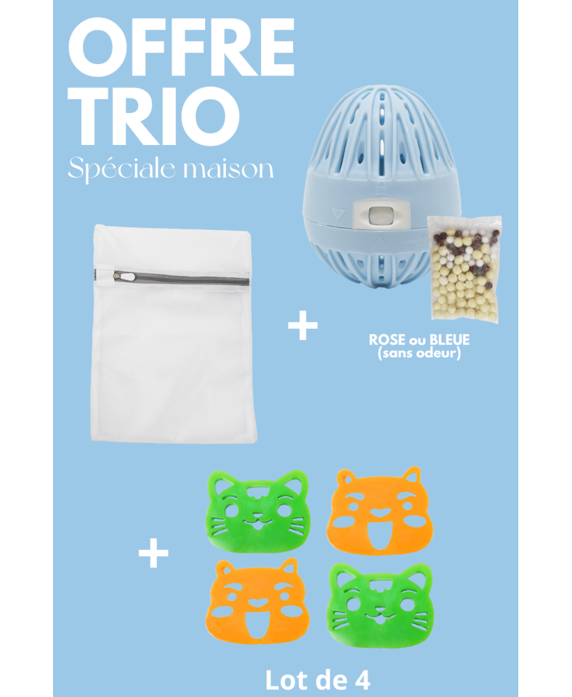 Boule de lavage  filet de lavage  4 attrape-poils - OFFRE TRIO