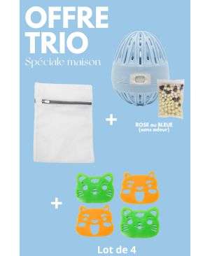 Boule de lavage  filet de lavage  4 attrape-poils - OFFRE TRIO